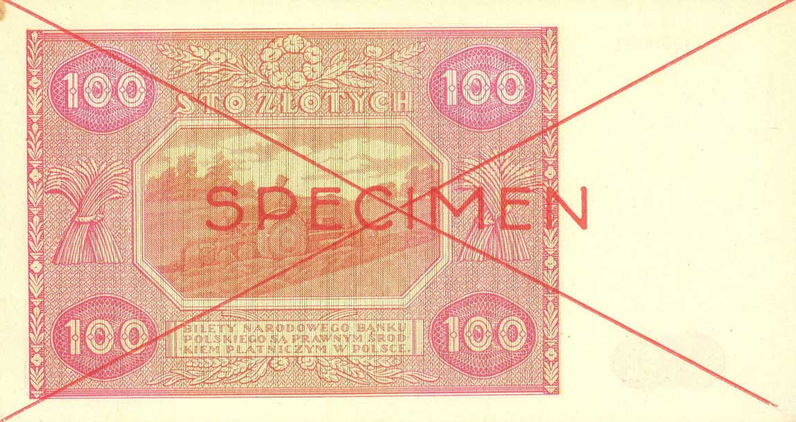 Back of Poland p129s: 100 Zlotych from 1946