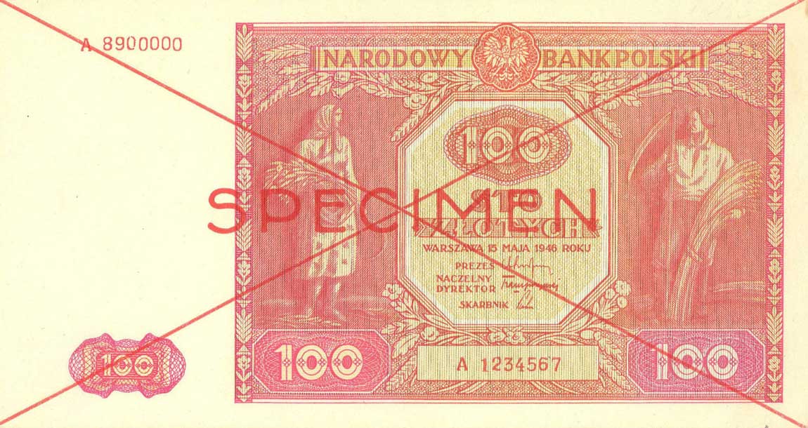 Front of Poland p129s: 100 Zlotych from 1946