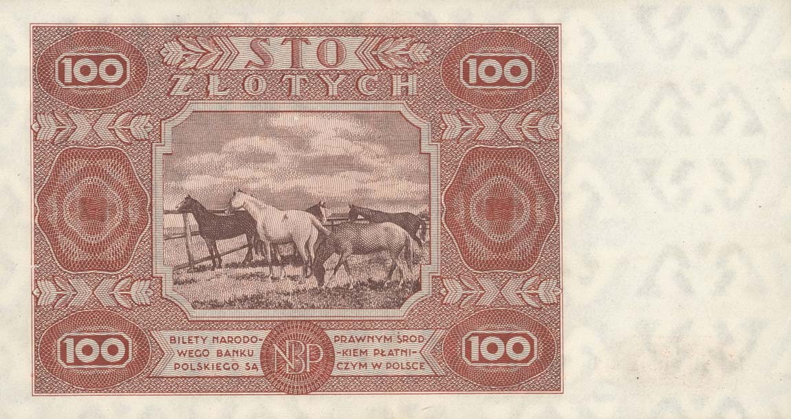 Back of Poland p131a: 100 Zlotych from 1947