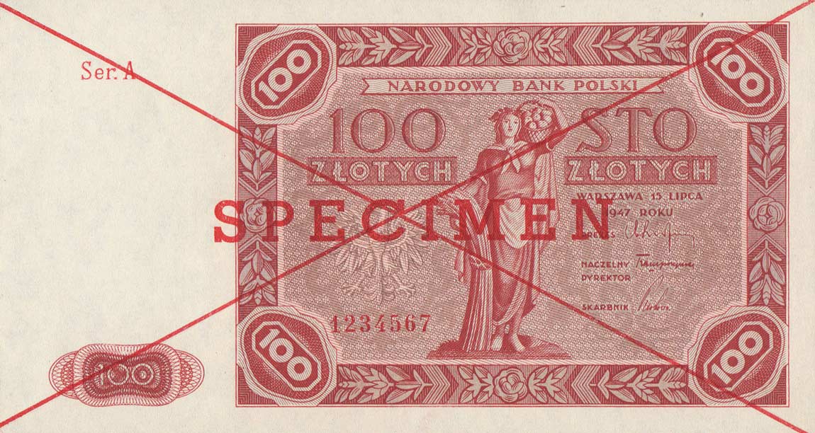 Front of Poland p131s: 100 Zlotych from 1947