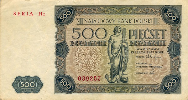 Front of Poland p132a: 500 Zlotych from 1947
