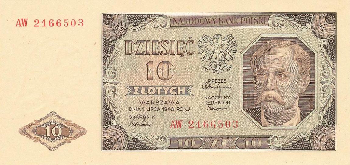 Front of Poland p136a: 10 Zlotych from 1948