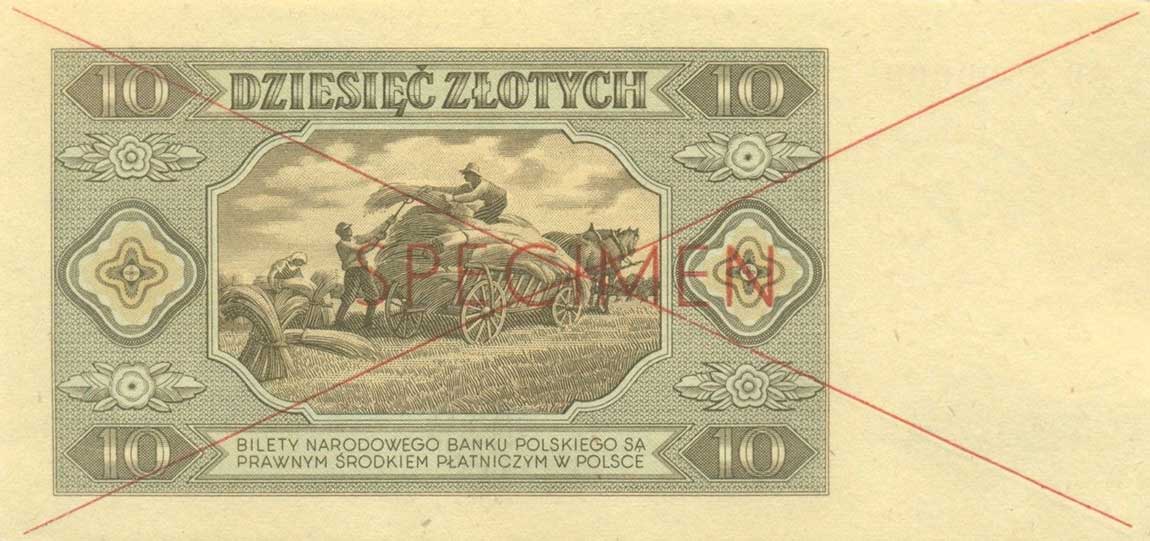 Back of Poland p136s: 10 Zlotych from 1948