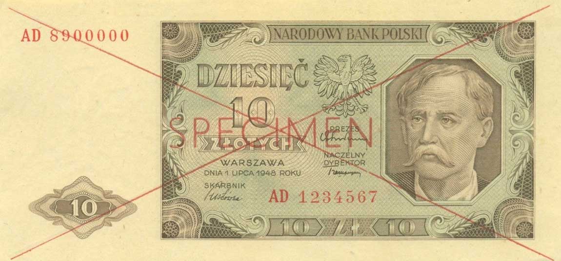 Front of Poland p136s: 10 Zlotych from 1948