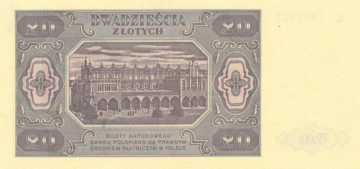 Back of Poland p137a: 20 Zlotych from 1948