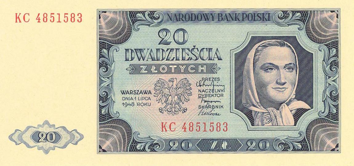 Front of Poland p137a: 20 Zlotych from 1948