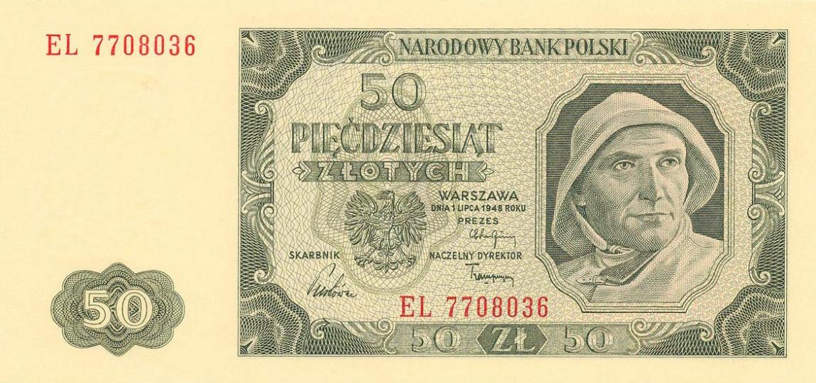 Front of Poland p138a: 50 Zlotych from 1948