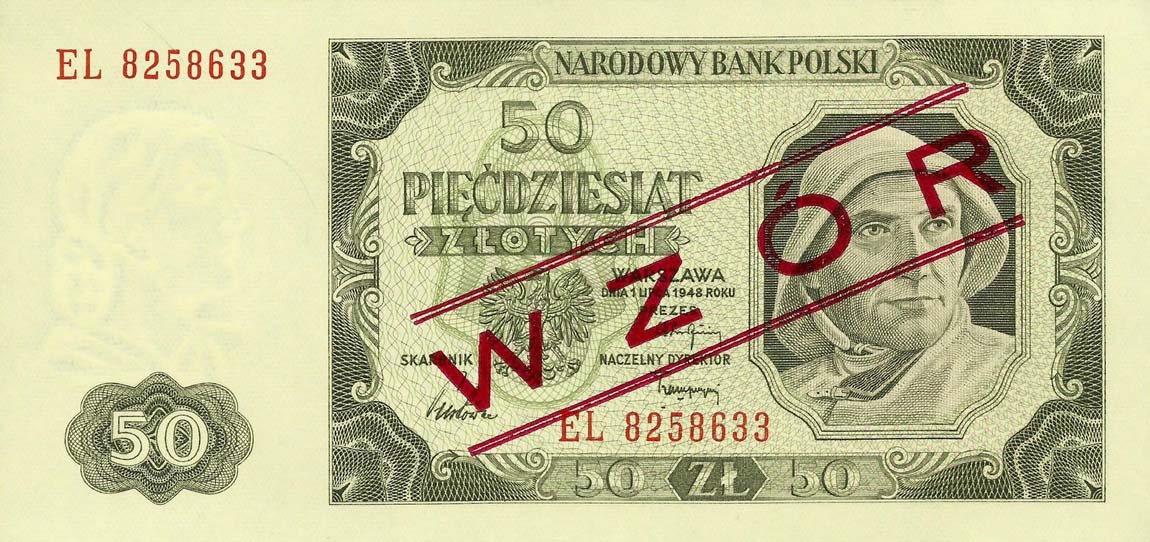 Front of Poland p138s: 50 Zlotych from 1948