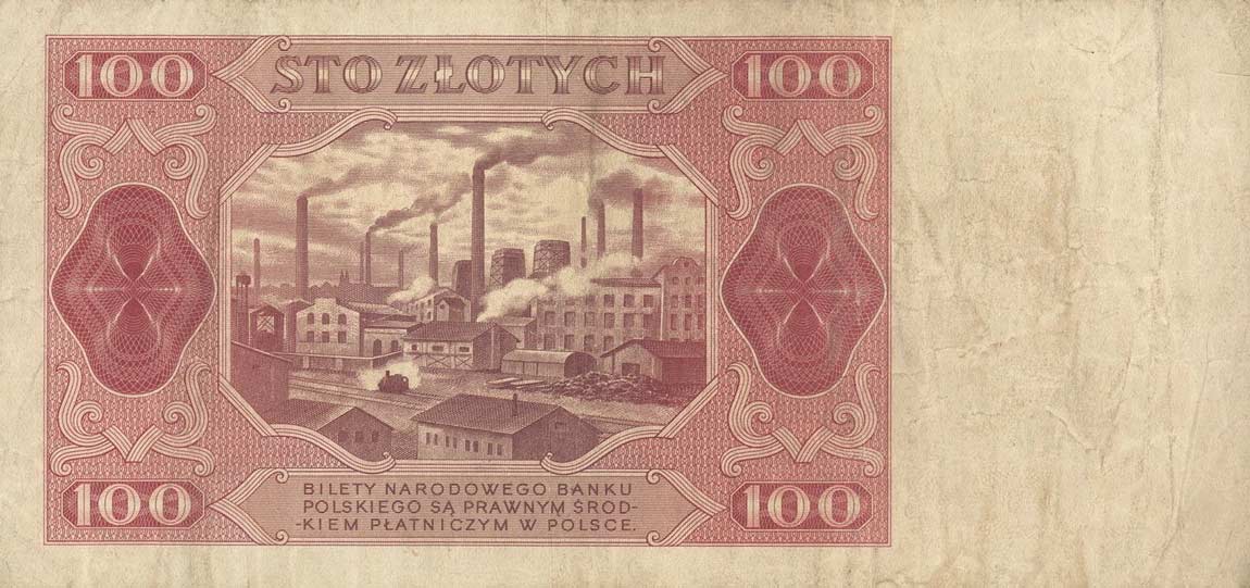 Back of Poland p139b: 100 Zlotych from 1948