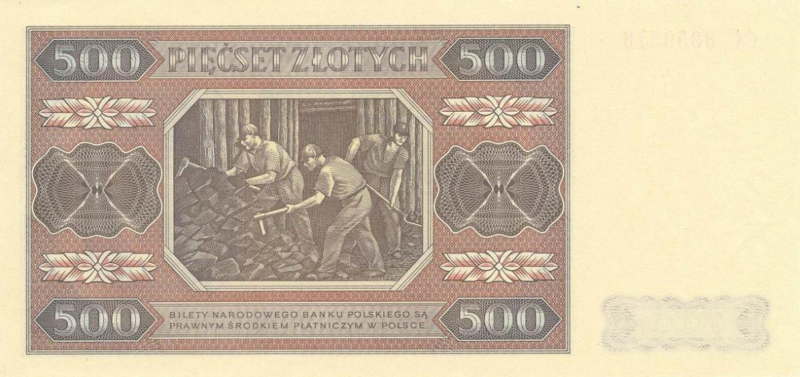 Back of Poland p140a: 500 Zlotych from 1948