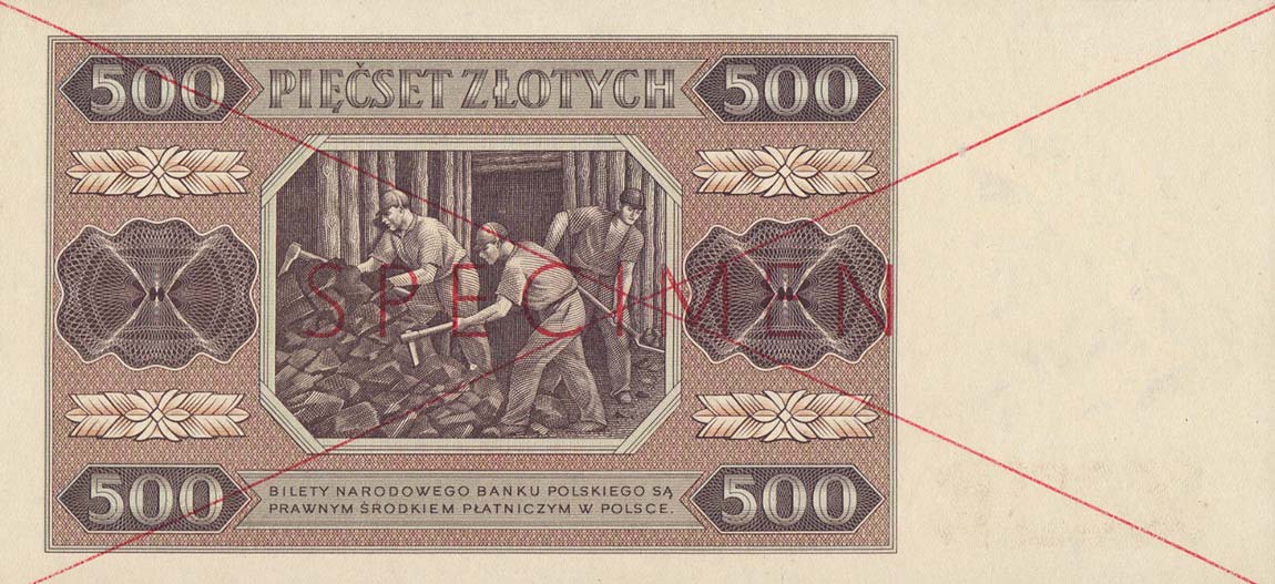 Back of Poland p140s: 500 Zlotych from 1948