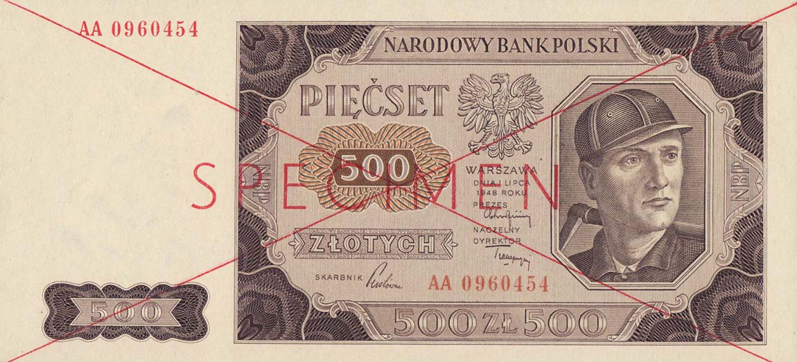 Front of Poland p140s: 500 Zlotych from 1948