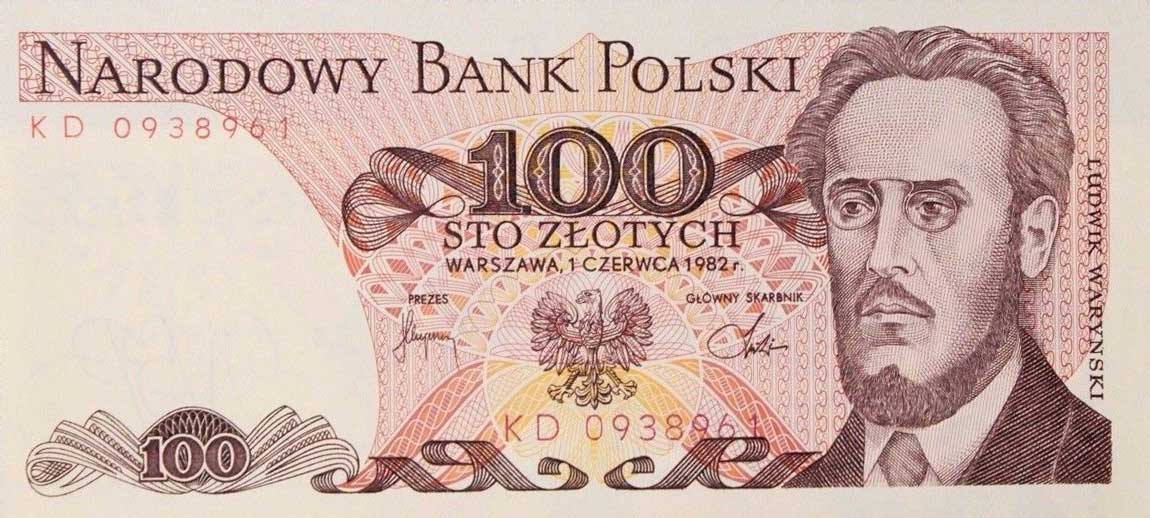 Front of Poland p143d: 100 Zlotych from 1982