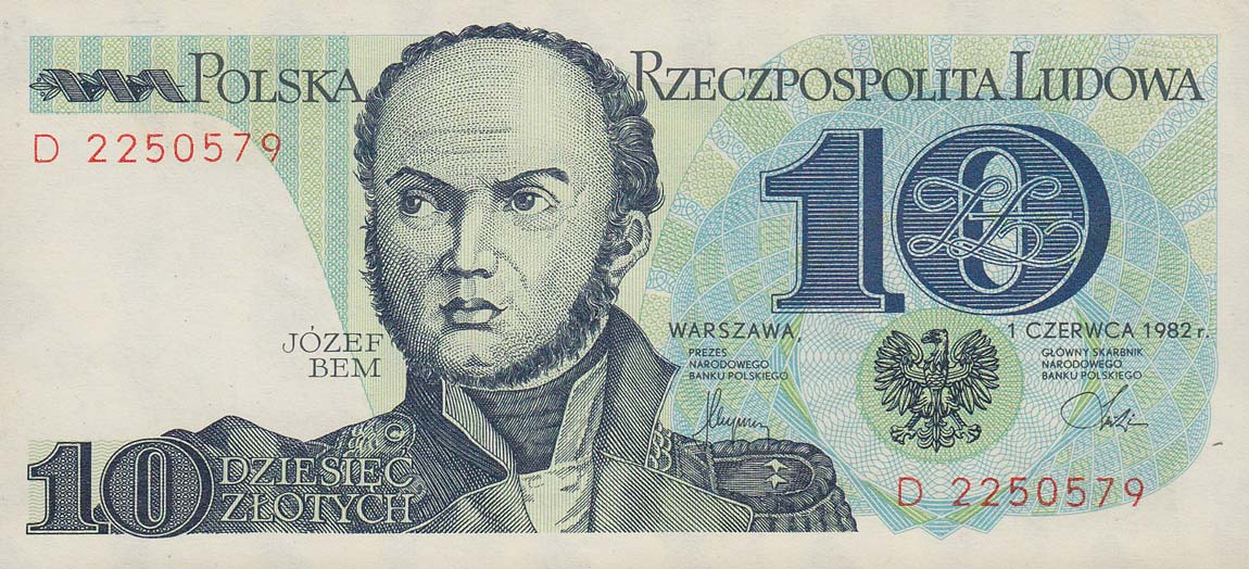 Front of Poland p148a: 10 Zlotych from 1982
