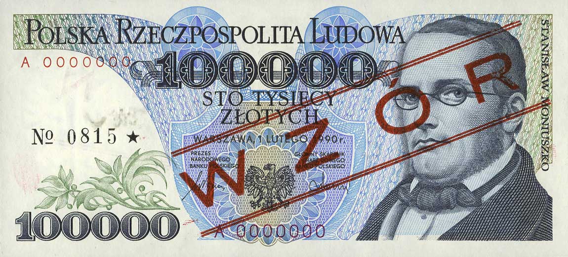 Front of Poland p154s: 100000 Zlotych from 1990