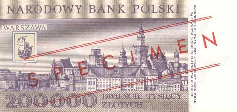 Back of Poland p155s: 200000 Zlotych from 1989