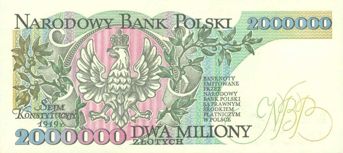 Back of Poland p158a: 2000000 Zlotych from 1992