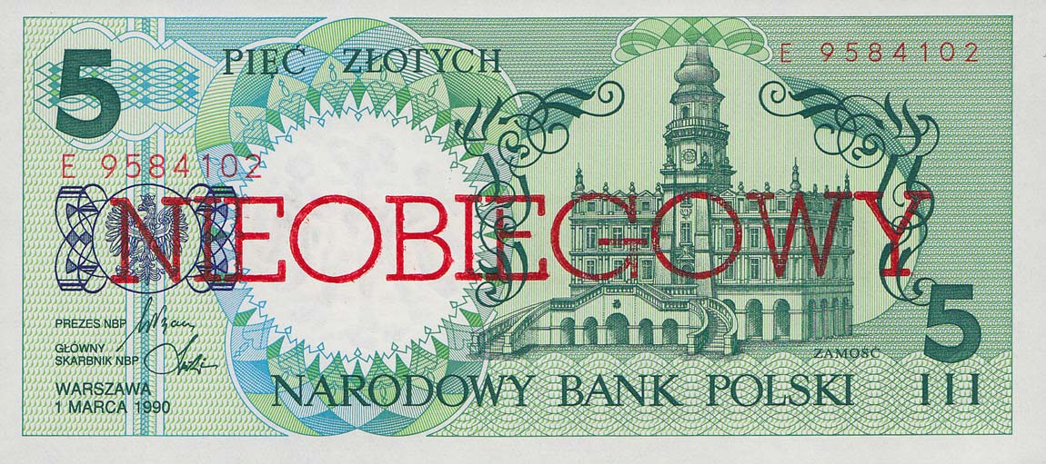 Front of Poland p166a: 5 Zlotych from 1990