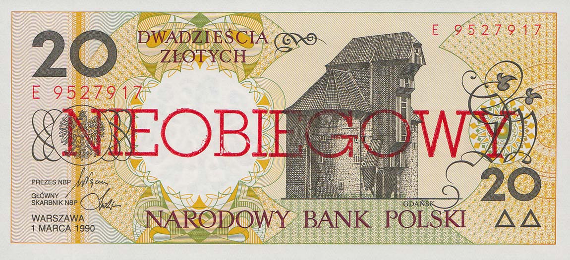 Front of Poland p168a: 20 Zlotych from 1990
