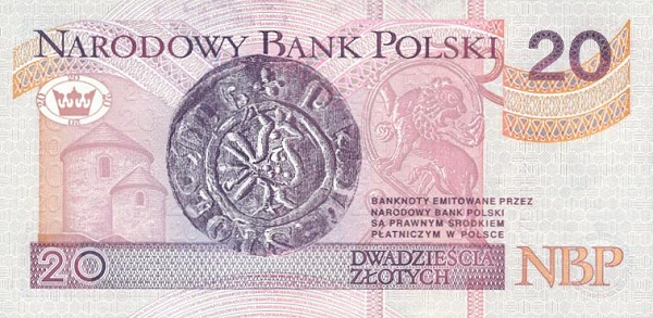 Back of Poland p174a: 20 Zlotych from 1994