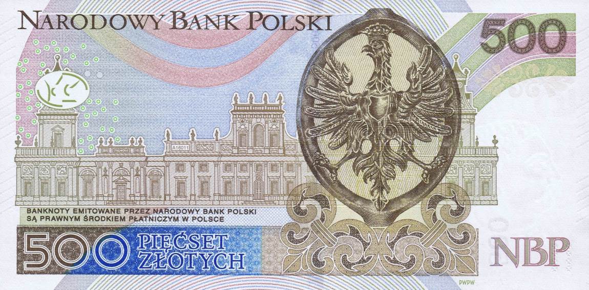 Back of Poland p190a: 500 Zlotych from 2016
