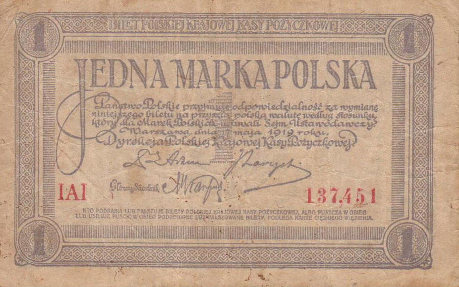 Front of Poland p19: 1 Marka from 1919