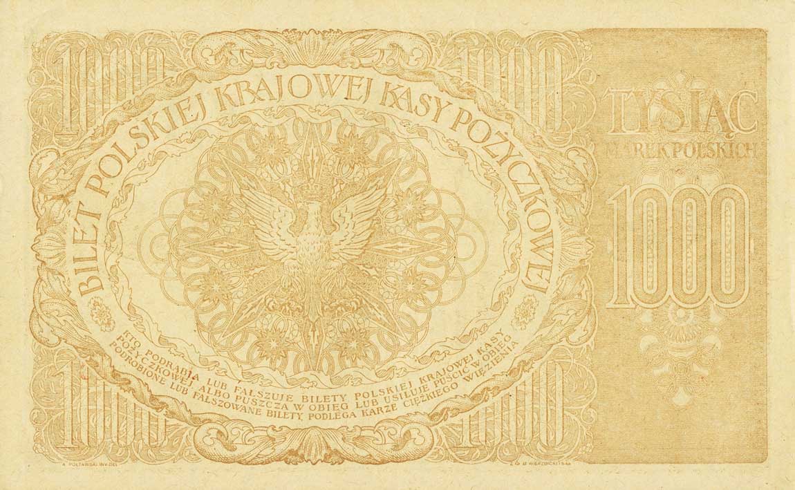 Back of Poland p22b: 1000 Marek from 1919