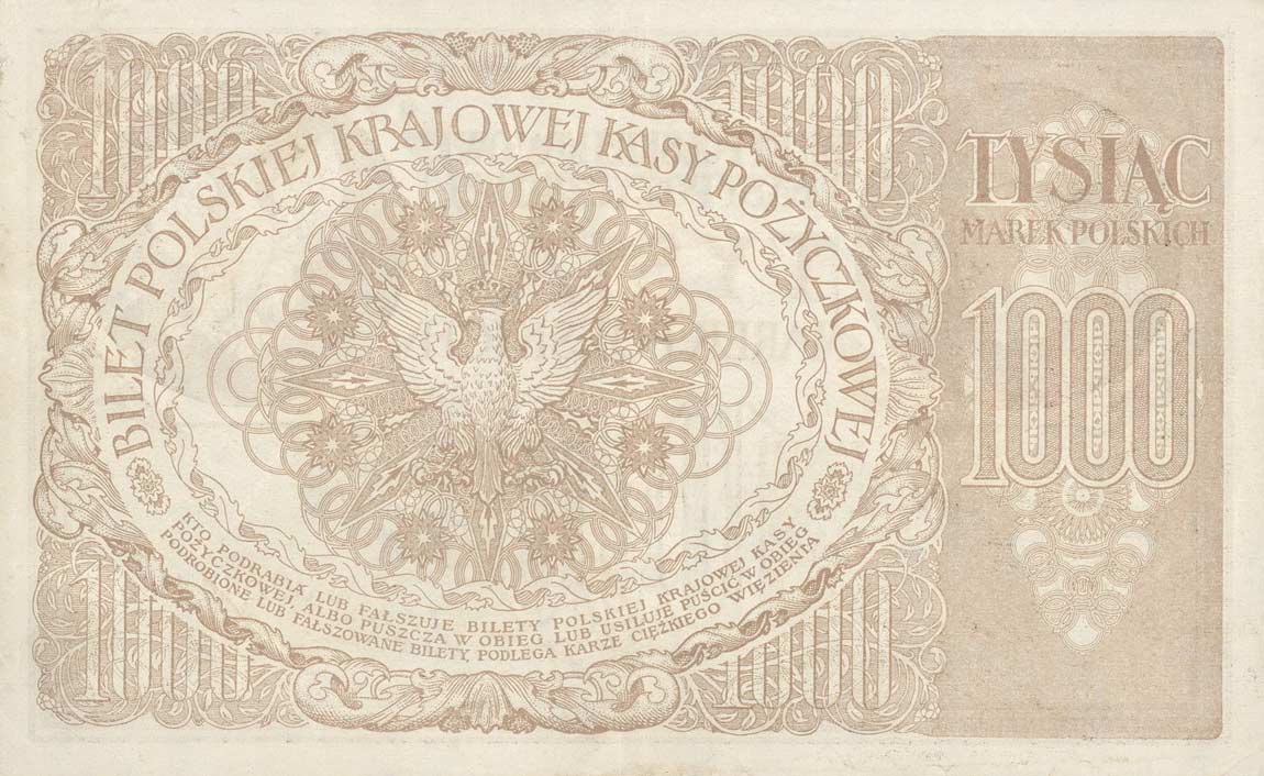 Back of Poland p22d: 1000 Marek from 1919