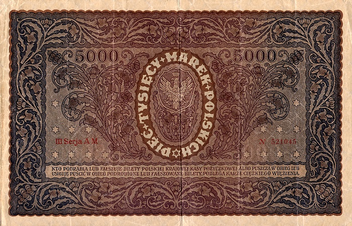 Back of Poland p31a: 5000 Marek from 1920