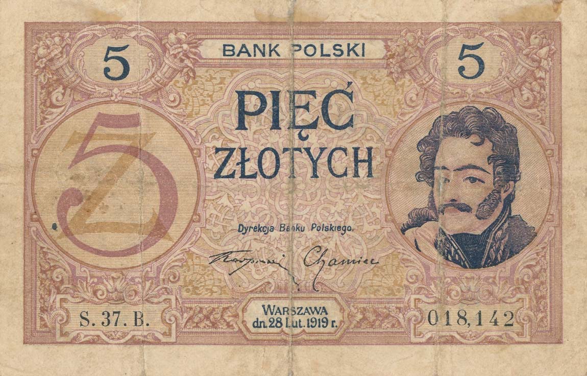 Front of Poland p53: 5 Zlotych from 1919