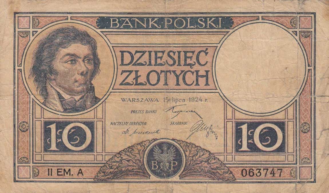 Front of Poland p62b: 10 Zlotych from 1924