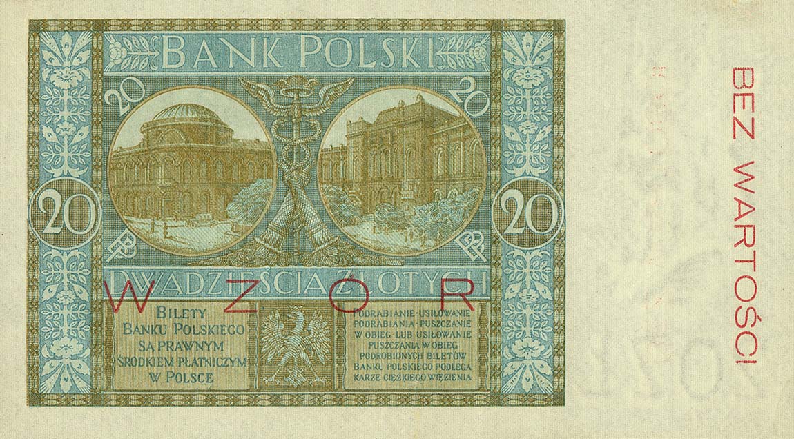 Back of Poland p66s: 20 Zlotych from 1926