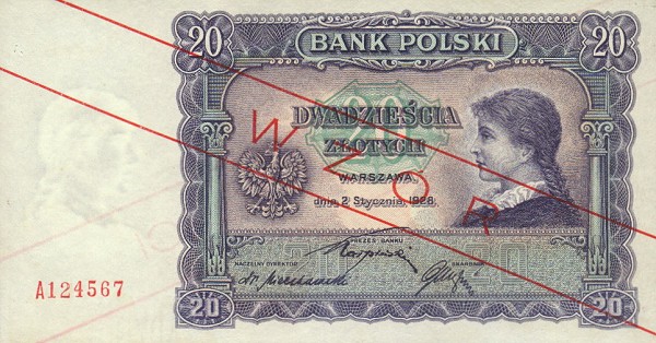 Front of Poland p68: 20 Zlotych from 1928