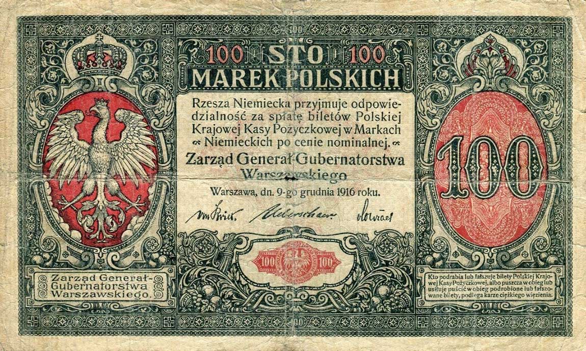 Front of Poland p6b: 100 Marek from 1916