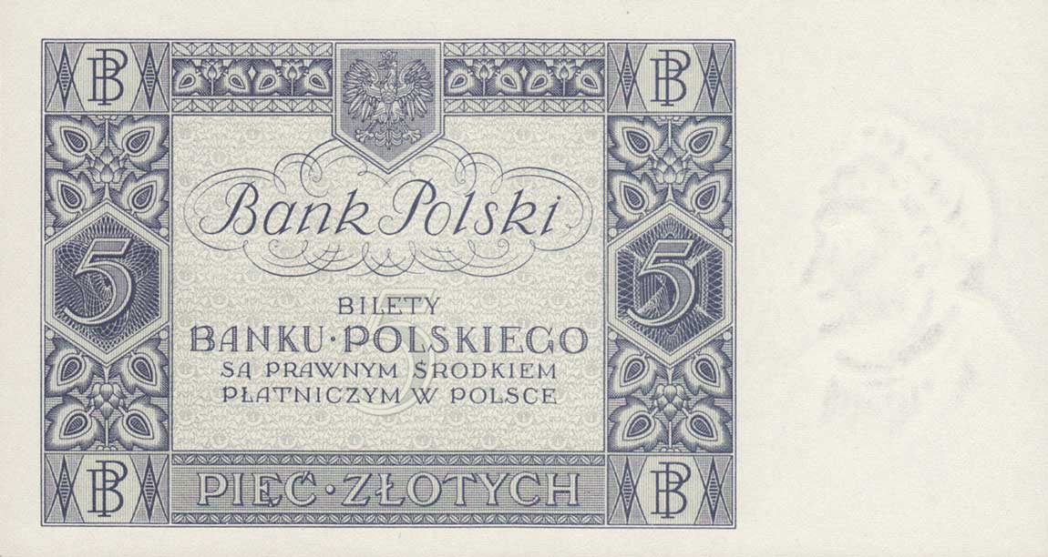 Back of Poland p72a: 5 Zlotych from 1930