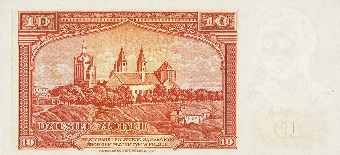 Back of Poland p82r: 10 Zlotych from 1939