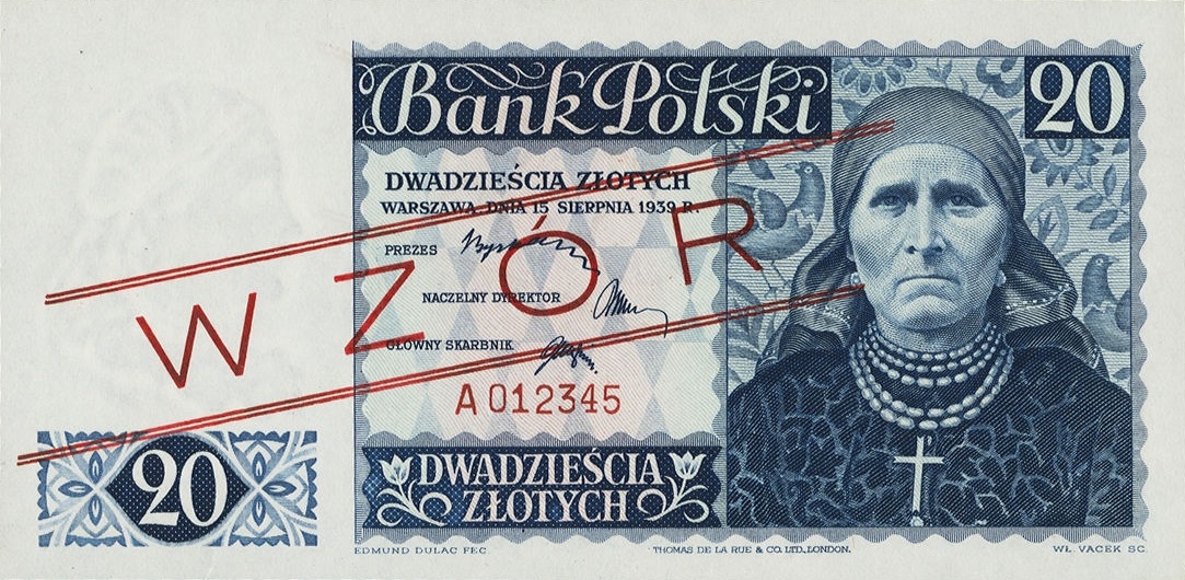 Front of Poland p83s: 20 Zlotych from 1939