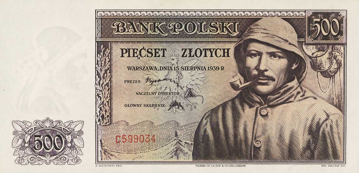 Front of Poland p86r: 500 Zlotych from 1939