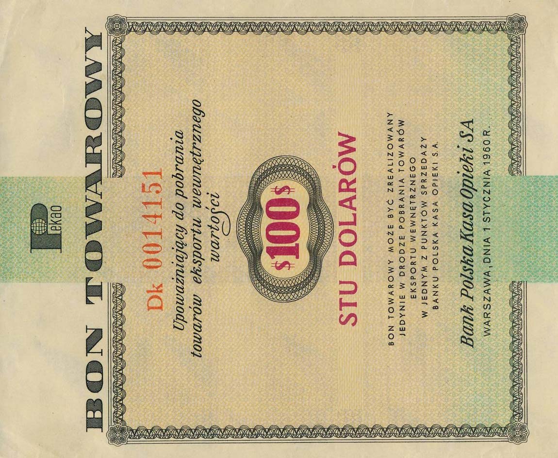 Front of Poland pFX10: 10 Dollars from 1960