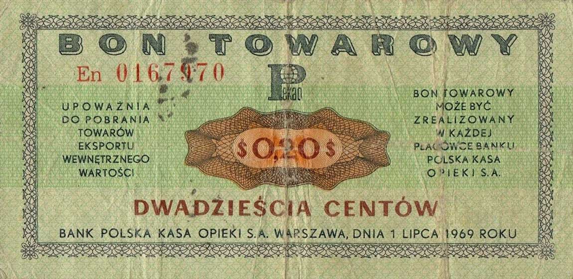 Front of Poland pFX25: 20 Cents from 1969