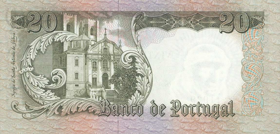 Back of Portugal p167a: 20 Escudos from 1964