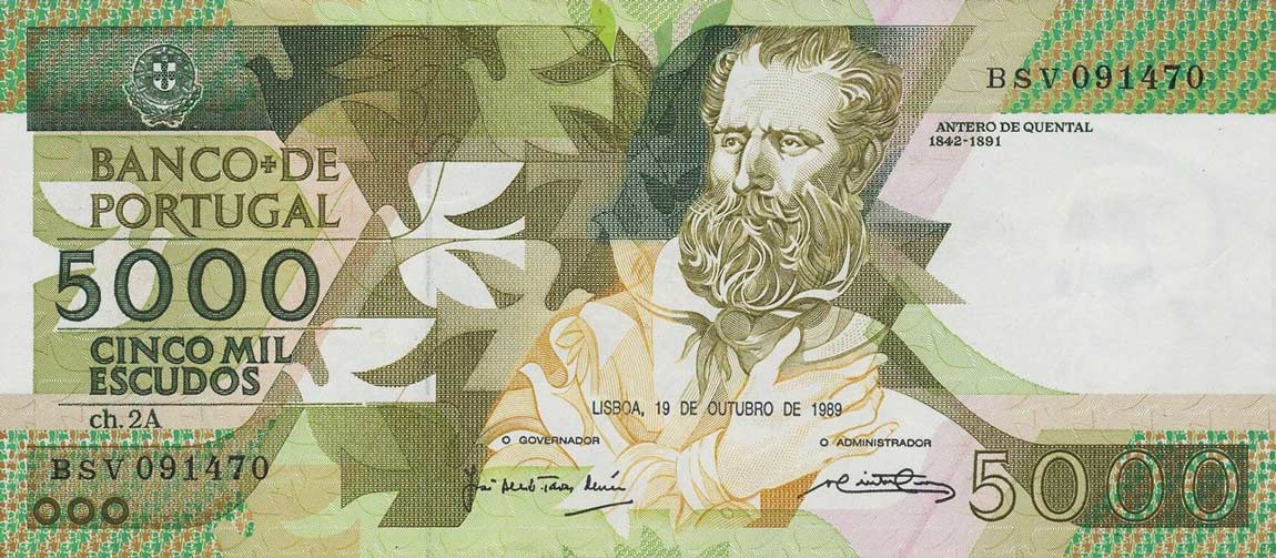 Front of Portugal p184c: 5000 Escudos from 1989