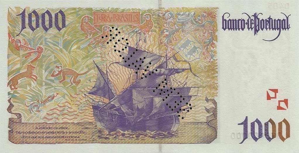 Back of Portugal p188s: 1000 Escudos from 1996