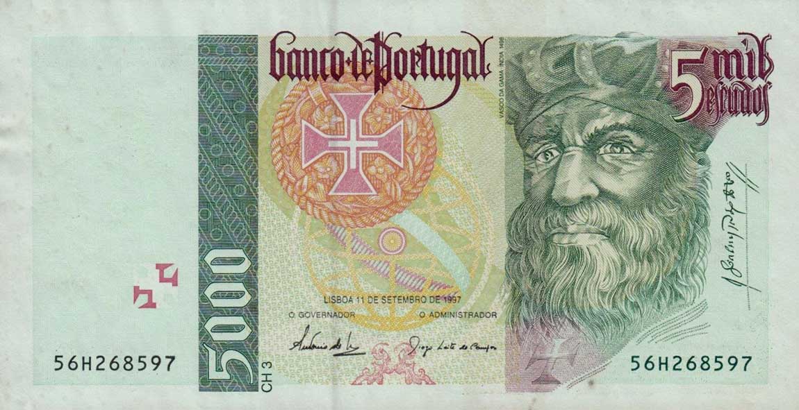 Front of Portugal p190d: 5000 Escudos from 1997