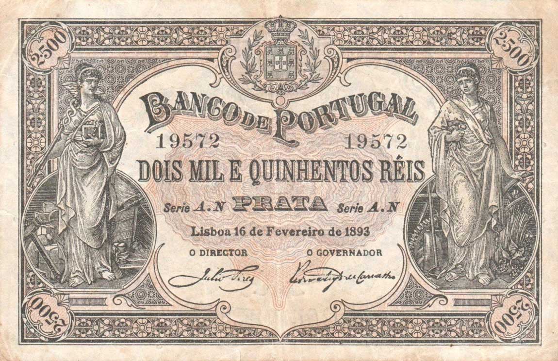 Front of Portugal p74: 2.5 Mil Reis from 1893