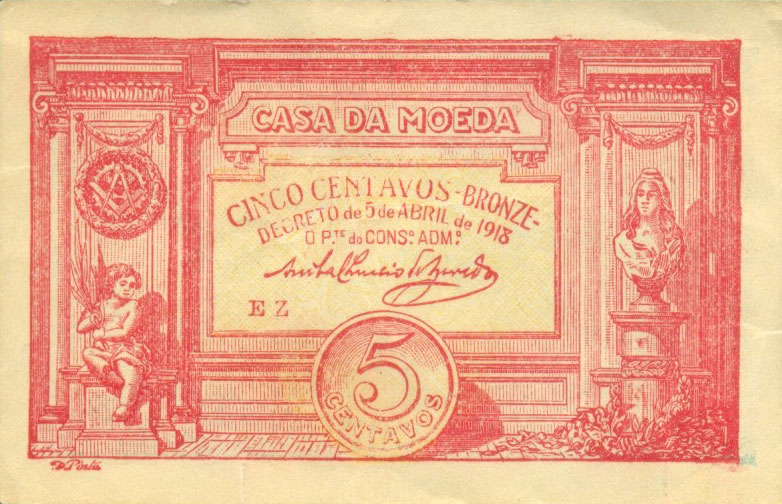 Front of Portugal p98: 5 Centavos from 1918