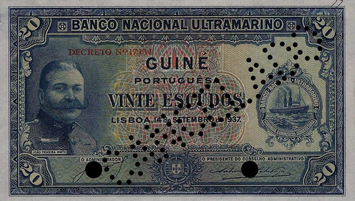 Front of Portuguese Guinea p22s: 20 Escudos from 1937