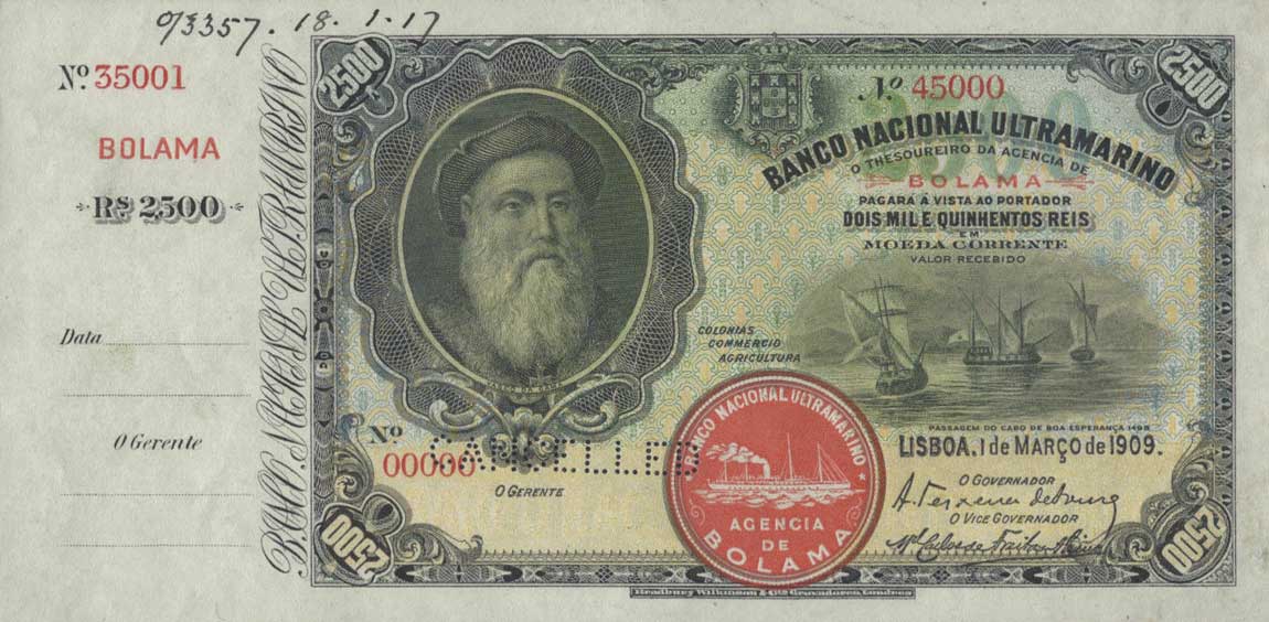 Front of Portuguese Guinea p2s: 2.5 Mil Reis from 1909
