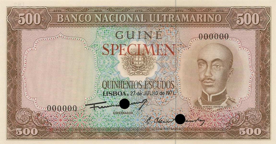 Front of Portuguese Guinea p46ct: 500 Escudos from 1971