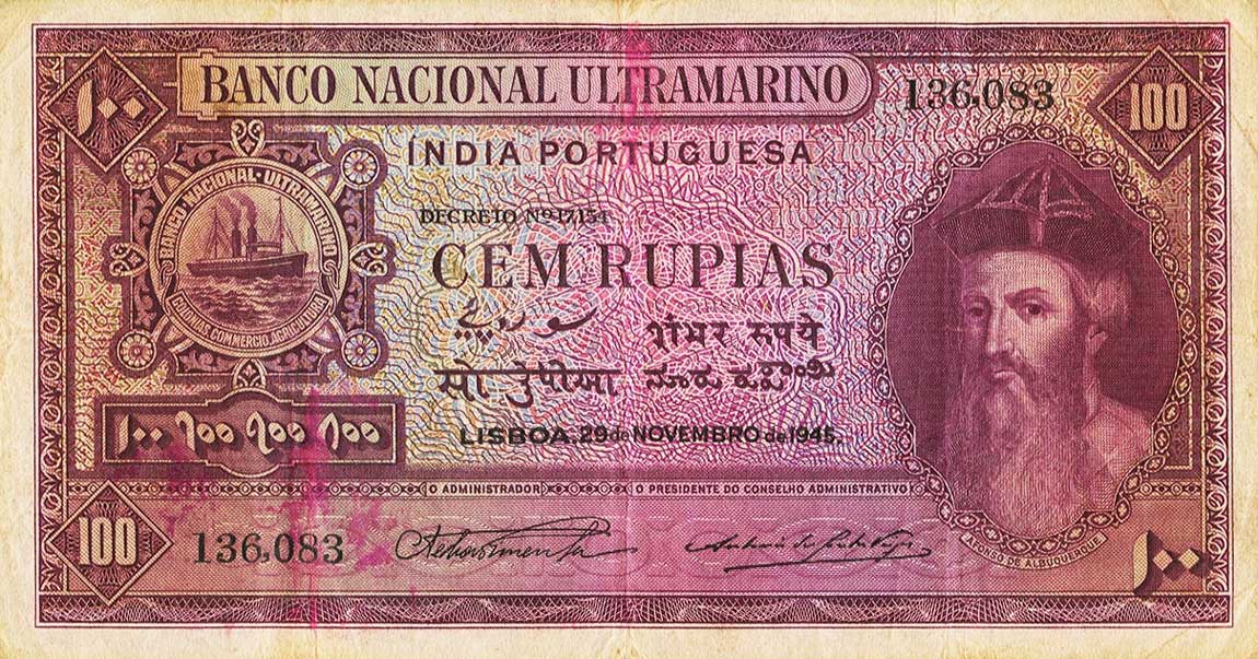 Front of Portuguese India p39a: 100 Rupia from 1945